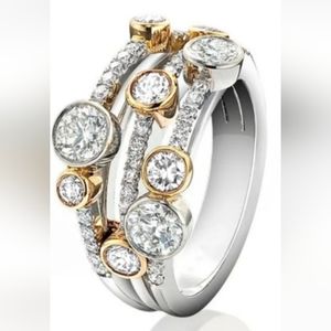 14 KT/STERLING BEZEL SET WHITE TOPAZ RING SIZES 6/7/8/10